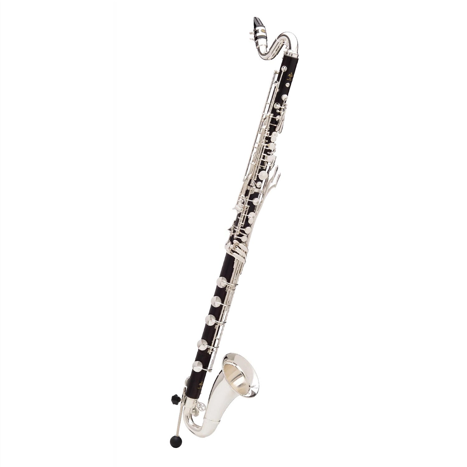 overall shot of low C Buffet Prestige bass clarinet in grenadilla