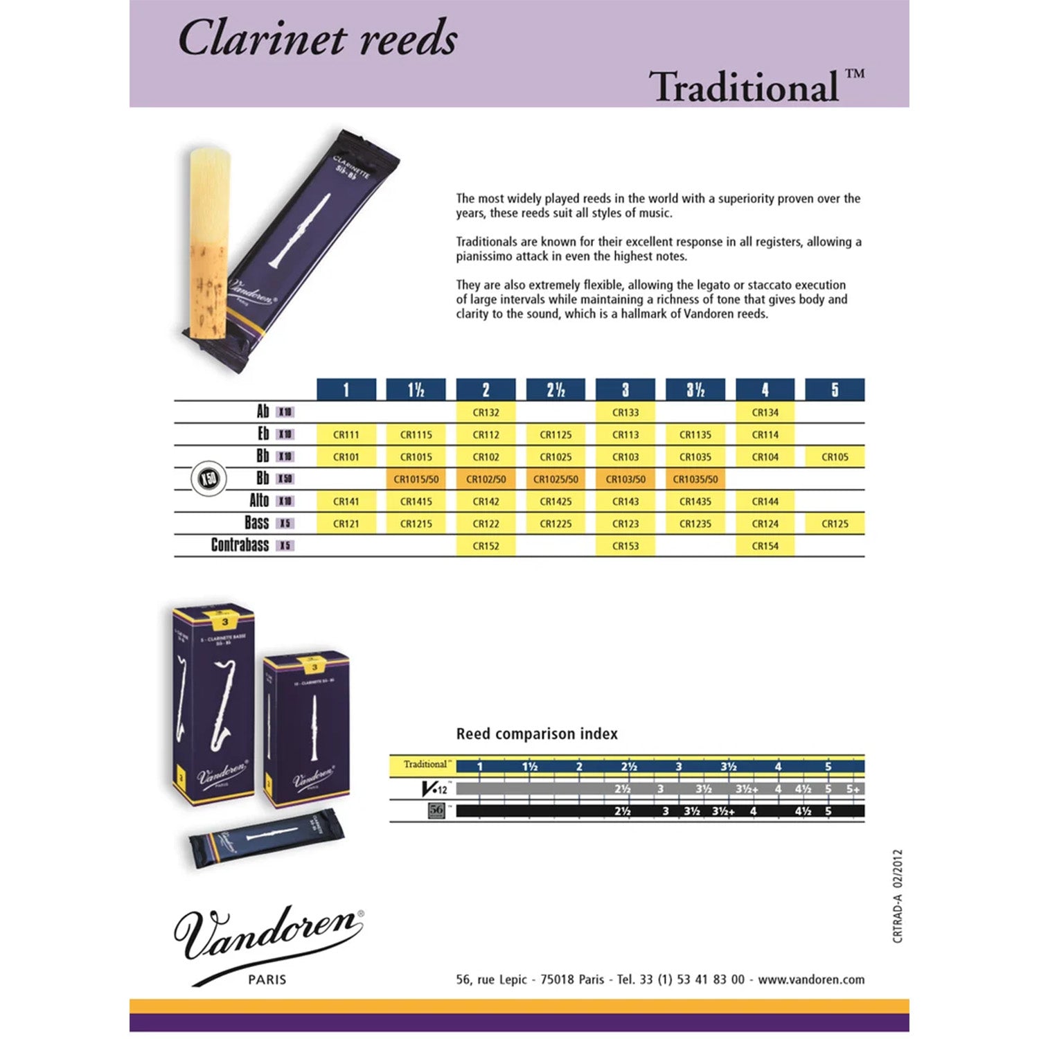 Vandoren reed comparison chart