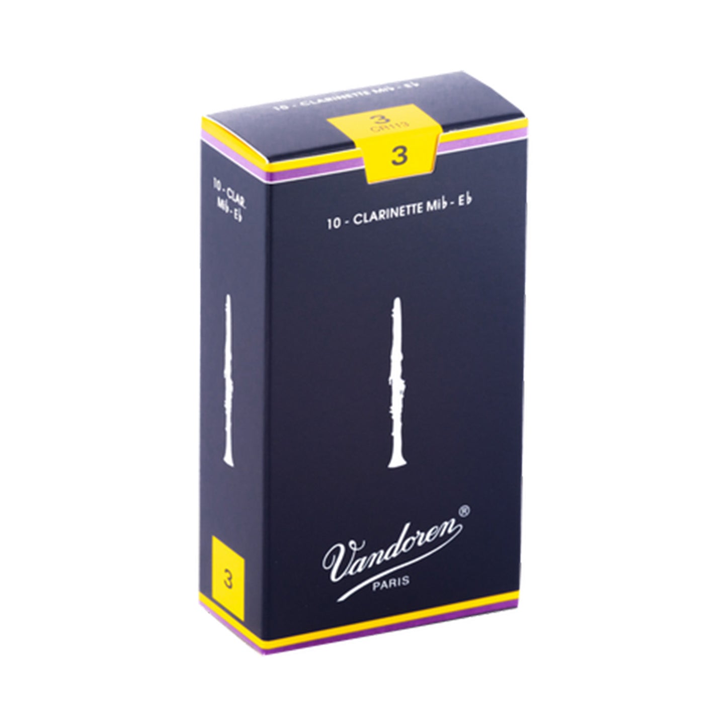 Vandoren traditional Eb clarinet reeds in blue box, against white background