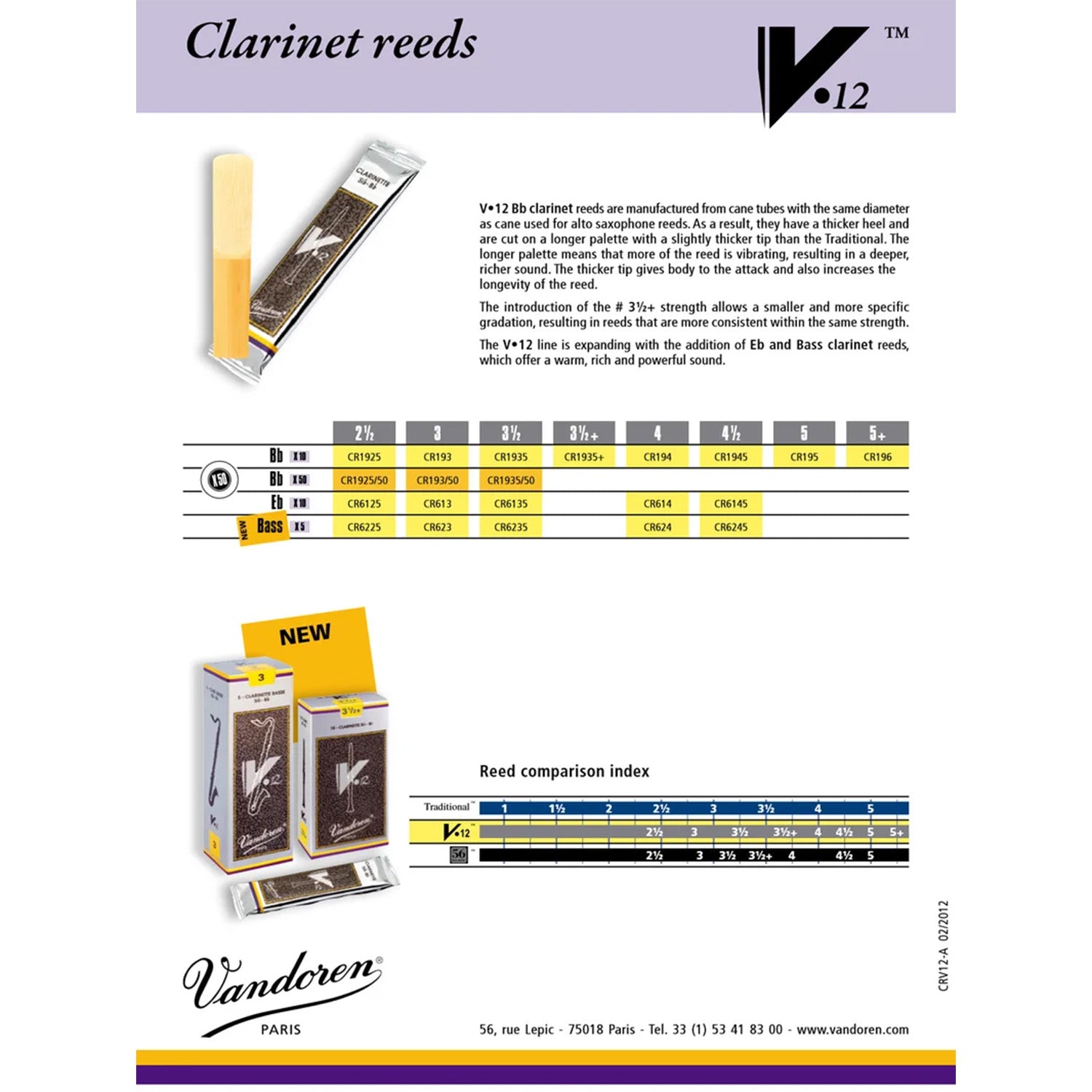 Vandoren reed comparison chart